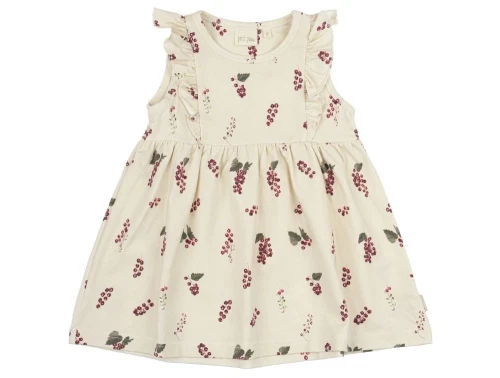 Råhvid ærmeløs kjole fra Petit Piao med røde sommer ribs PP228 Berry